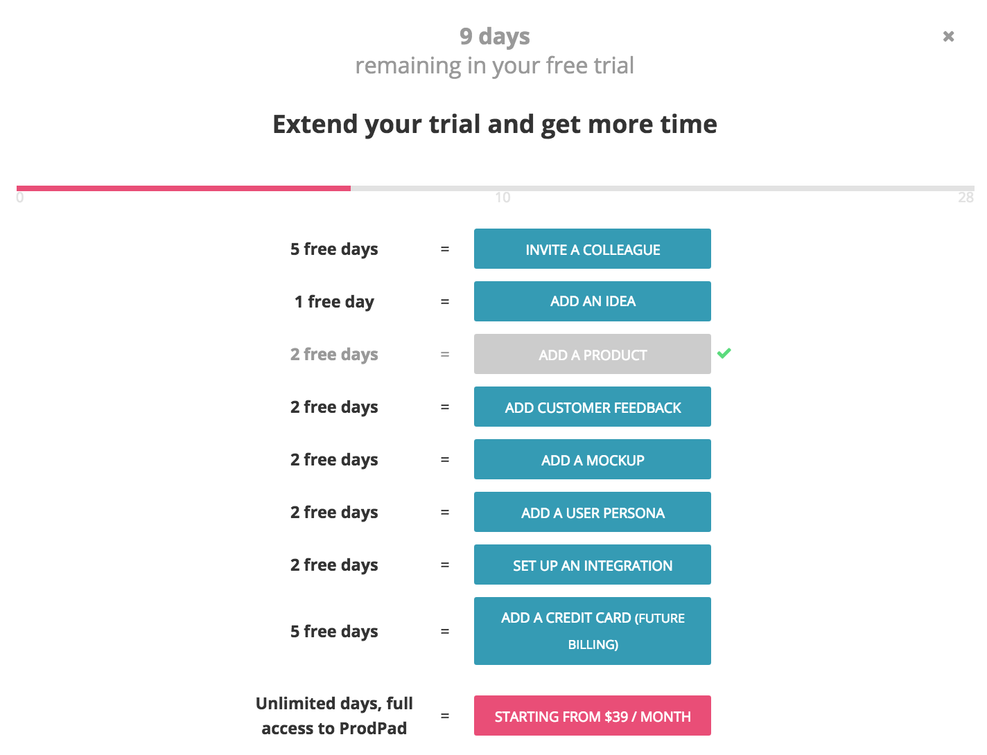 User onboarding extend trial