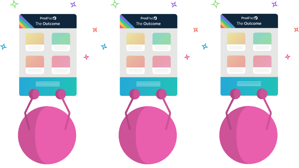 Three idea dots excitedly hold The Outcome Product Management newsletter
